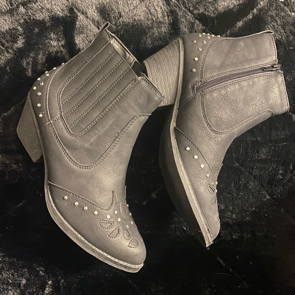 Sugar Ash Black Studded Ankle Boots